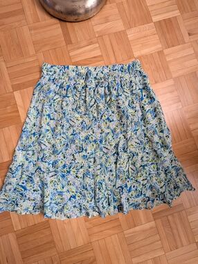 Women's Blue & Green Floral A-Line Skirt